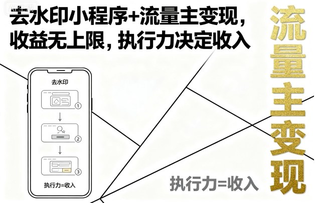 去水印小程序+流量主变现，收益无上限，执行力决定收入-云泽轻创网