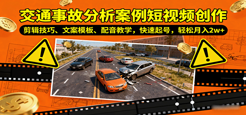交通事故分析案例短视频创作,剪辑技巧、文案模板、配音教学,快速起号,轻松月入2w+-云泽轻创网