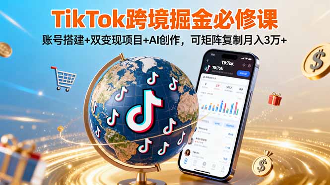 TikTo跨境掘金必修课，账号搭建+双变现项目+AI创作，可矩阵复制月入3万+-云泽轻创网