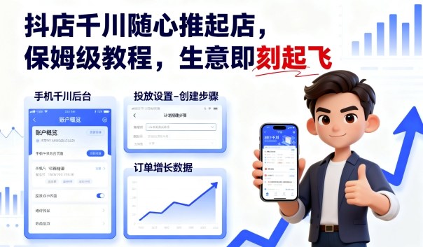 抖店千川随心推起店，保姆级教程，生意即刻起飞-云泽轻创网