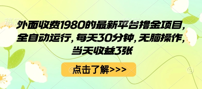 外面收费1980的最新平台撸金项目，全自动运行，每天30分钟，无脑操作，当天收益3张【揭秘】-云泽轻创网