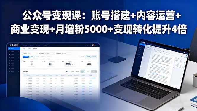 公众号变现课：账号搭建+内容运营+商业变现+月增粉5000+变现转化提升4倍-云泽轻创网