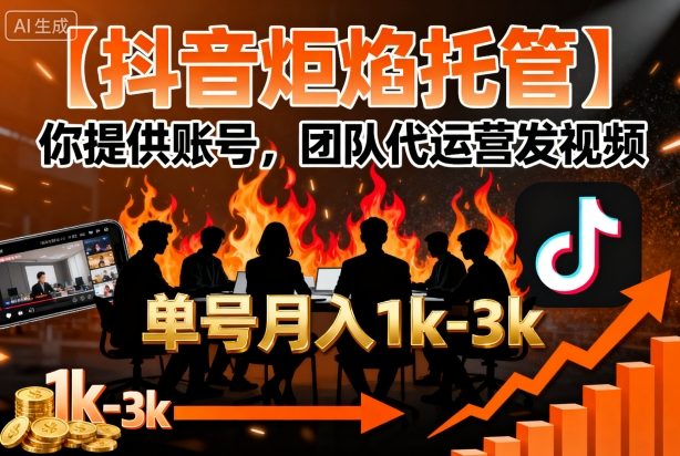 【抖音炬焰托管】你提供账号，团队代运营发视频，单号月入1k+【揭秘】-云泽轻创网