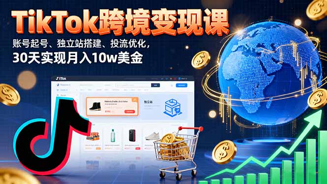 TikTok跨境变现课：账号起号、独立站搭建、投流优化，30天实现月入10w美金-云泽轻创网