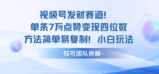 视频号发财赛道单条7W点赞变现四位数方法简单易复制小白玩法-云泽轻创网