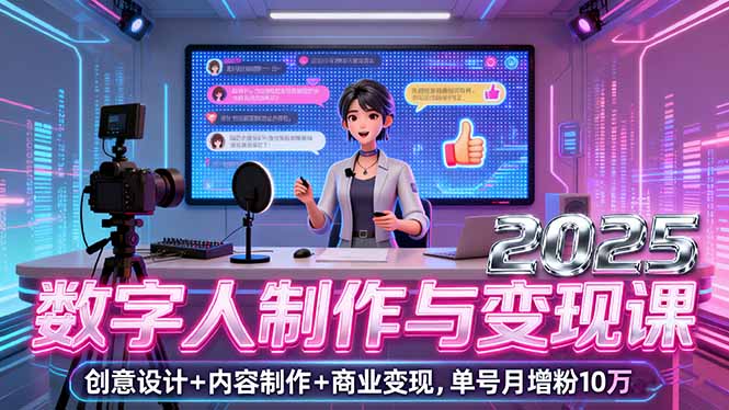 2025数字人制作与变现课，创意设计+内容制作+商业变现，单号月增粉10万+-云泽轻创网