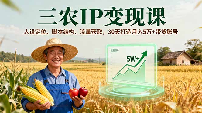 三农IP变现课，人设定位、脚本结构、流量获取，30天打造月入5万+带货账号-云泽轻创网