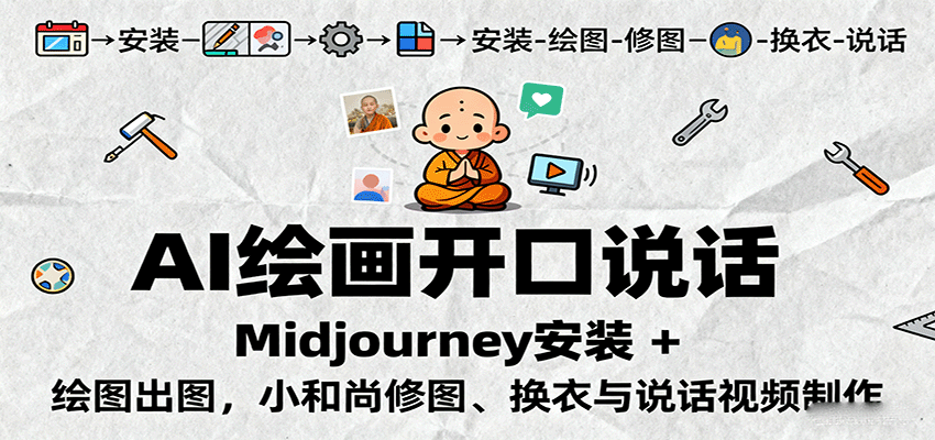 AI绘画开口说话,Midjourney安装 + 绘图出图,小和尚修图、换衣与说话视频制作-云泽轻创网