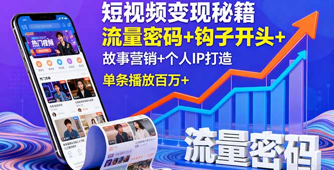 短视频变现秘籍，流量密码+钩子开头+故事营销+个人IP打造，单条播放百万+-云泽轻创网