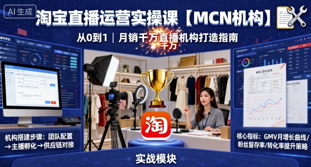 淘宝直播运营实操课【MCN机构】，从0到1做一家月销千W的直播机构-云泽轻创网