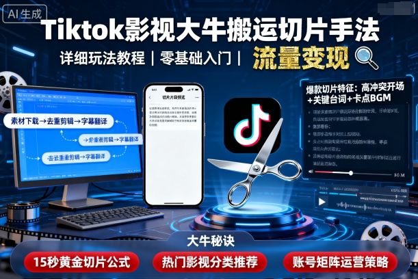 Tiktok影视大牛搬运切片手法，详细玩法教程-云泽轻创网