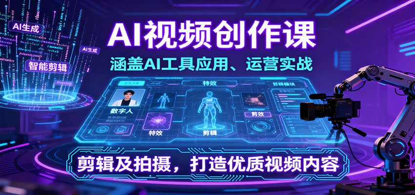 AI视频创作课,涵盖AI工具应用、运营实战、剪辑及拍摄,打造优质视频内容-云泽轻创网