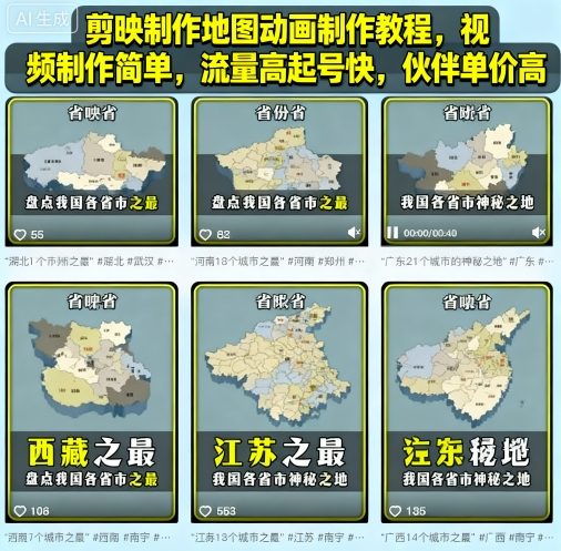 剪映制作地图动画制作教程，视频制作简单，流量高起号快，伙伴单价高-云泽轻创网