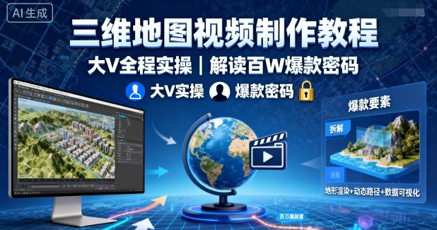 三维地图视频制作教程，大V全程实操，解读百W爆款密码-云泽轻创网