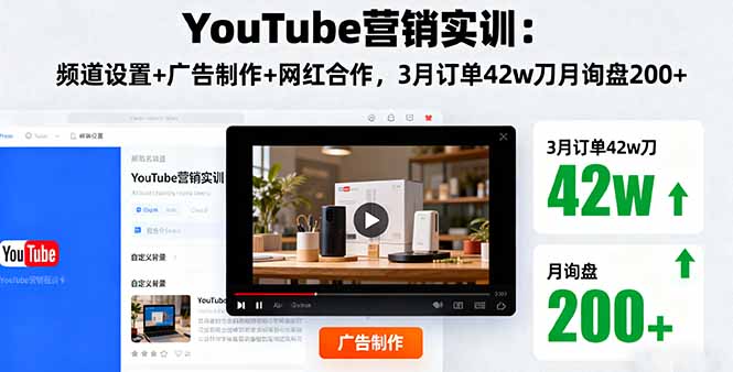 YouTube营销实训：频道设置+广告制作+网红合作，3月订单42w刀月询盘200+-云泽轻创网