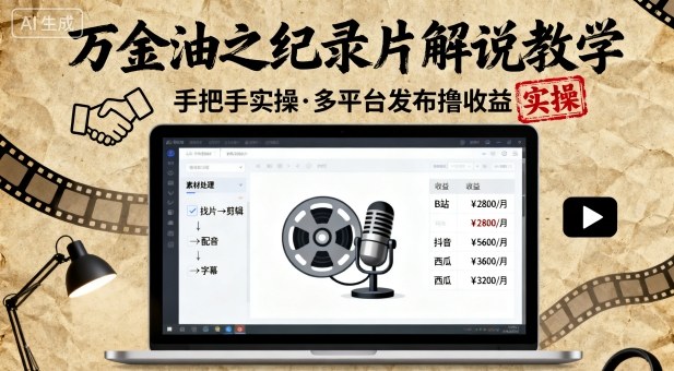 万金油之纪录片解说教学，手把手教你，完全实操，多平台发布撸收益-云泽轻创网