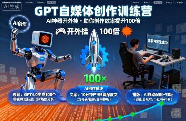 GPT自媒体创作训练营：AI神器开外挂，助你创作效率提升100倍-云泽轻创网