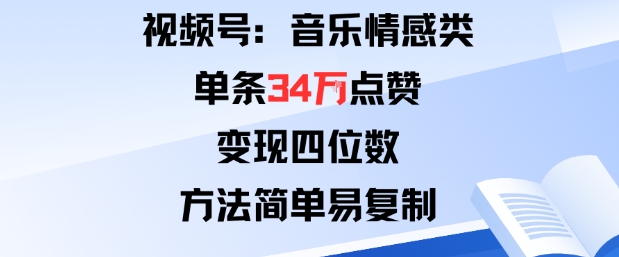 视频号分成计划新玩法：音乐情感类单条34W点赞，变现四位数，方法简单易复制-云泽轻创网