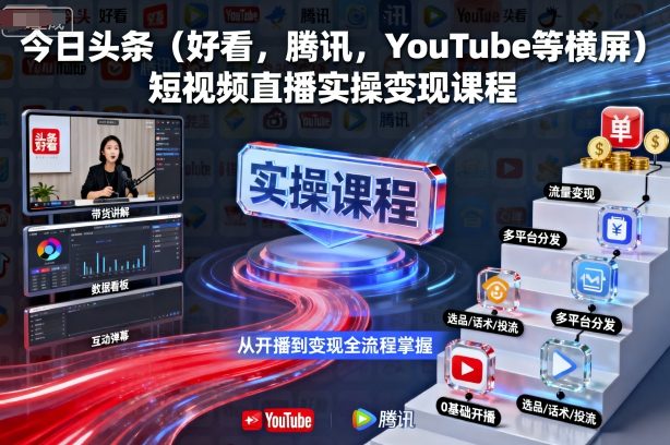 今日头条(好看，腾讯，YouTube等横屏)短视频直播实操变现课程-云泽轻创网
