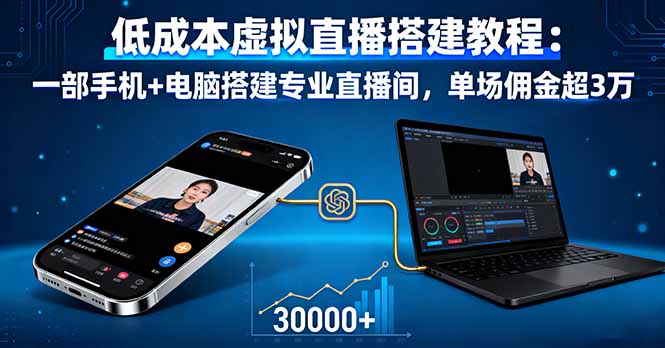 低成本虚拟直播搭建教程：一部手机+电脑搭建专业直播间，单场佣金超3万-云泽轻创网