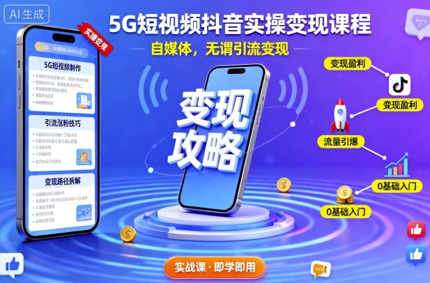 5G短视频抖音实操变现课程，自媒体，无谓引流变现-云泽轻创网