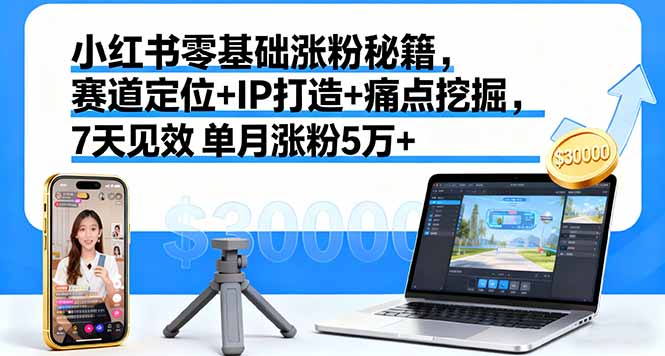 小红书零基础涨粉秘籍，赛道定位+IP打造+痛点挖掘，7天见效 单月涨粉5万+-云泽轻创网