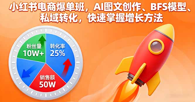 小红书电商爆单班，AI图文创作、BFS模型、私域转化，快速掌握增长方法-云泽轻创网