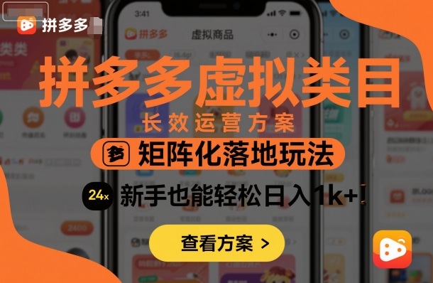 拼多多虚拟类目长效运营方案：矩阵化落地玩法，新手也能轻松日入1k+-云泽轻创网