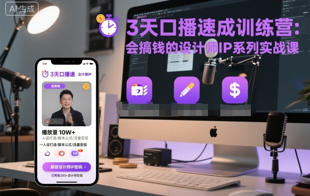 3天口播速成训练营，会搞钱的设计师IP系列实战课-云泽轻创网