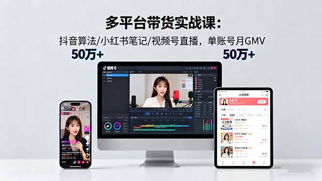 多平台带货实战课18.0：抖音算法/小红书笔记/视频号直播，单账号月GMV50w+-云泽轻创网