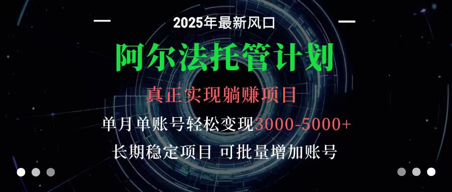 阿尔法托管计划 单账号月入3000-5000，长期稳定项目，新手小白轻松上手-云泽轻创网
