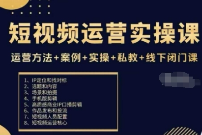 短视频运营实操课，运营方法+案例+实操+私教+线下闭门课-云泽轻创网