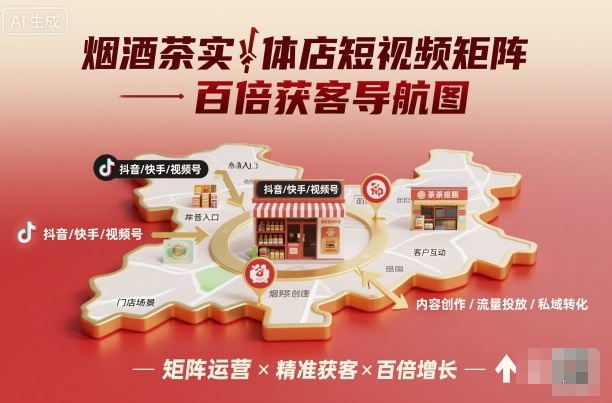 烟酒茶实体店短视频矩阵百倍获客导航图-云泽轻创网