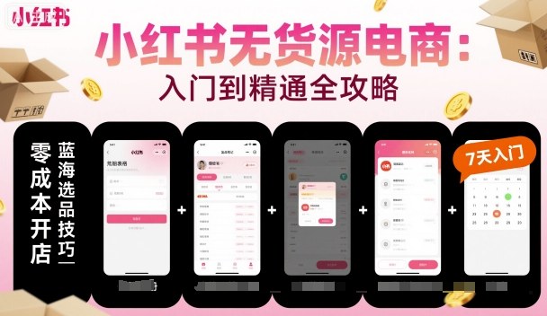 小红书无货源电商，入门到精通，开店+选品+笔记+剪辑+赛道+内容-云泽轻创网