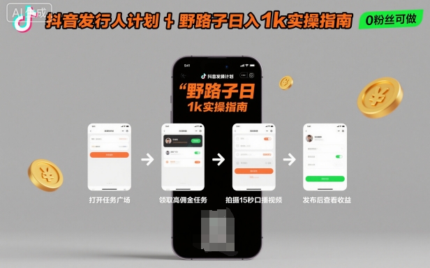 抖音发行人计划全新野路子玩法，随时随地，只要有手机，就能操作，日入1k+【揭秘】-云泽轻创网