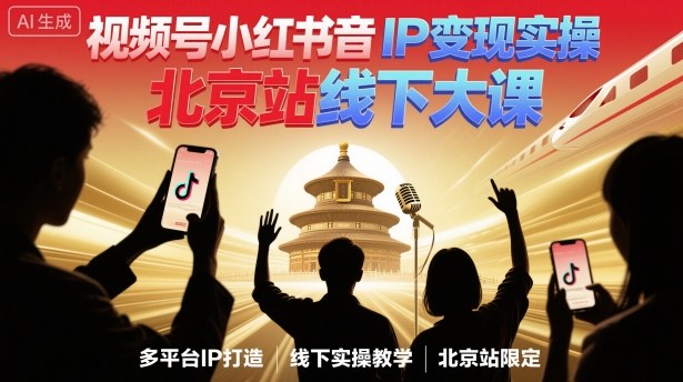 视频号小红书抖音IP变现实操北京站线下大课，40+行业短视频高变现姿势，100+IP高变现实操技术-云泽轻创网