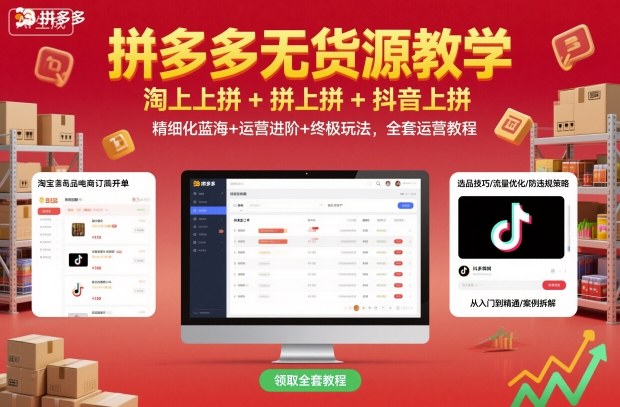 拼多多无货源教学，淘上拼+拼上拼+抖上拼，精细化蓝海+运营进阶+终极玩法，全套运营教程-云泽轻创网