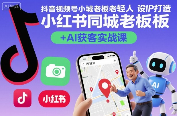 抖音视频号小红书同城老板轻人设IP打造+AI获客实战课，人设打造-算法拆解-拍摄剪辑-内容运营-AI创作-云泽轻创网