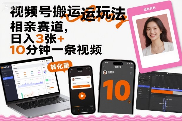 视频号搬运玩法，相亲赛道，日入3张+，10分钟一条视频-云泽轻创网
