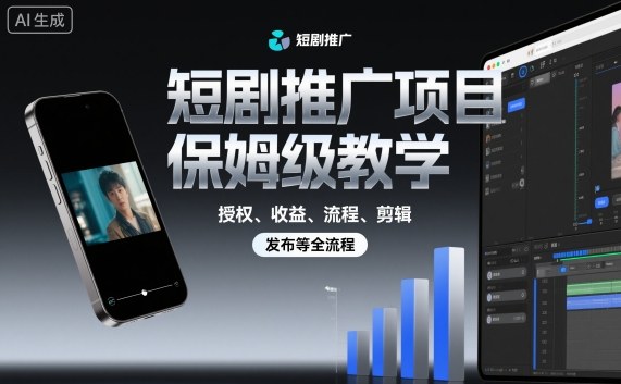 短剧推广项目保姆级教学，授权、收益、流程、剪辑，发布等全流程-云泽轻创网