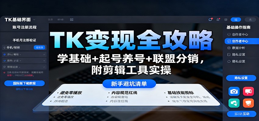TK变现全攻略：学基础+起号养号+联盟分销，附剪辑工具实操-云泽轻创网