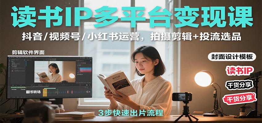 读书IP多平台变现课：抖音/视频号/小红书运营，拍摄剪辑+投流选品-云泽轻创网