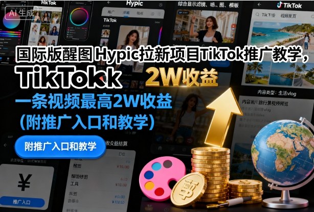 国际版醒图Hypic拉新项目TikTok推广教学，一条视频最高2W收益(附推广入口和教学)-云泽轻创网