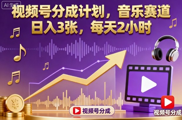 视频号分成计划，音乐赛道，日入3张，每天2小时-云泽轻创网