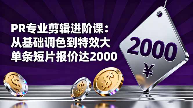 PR专业剪辑进阶课：从基础调色到特效大片的进阶技能，单条短片报价达2000-云泽轻创网