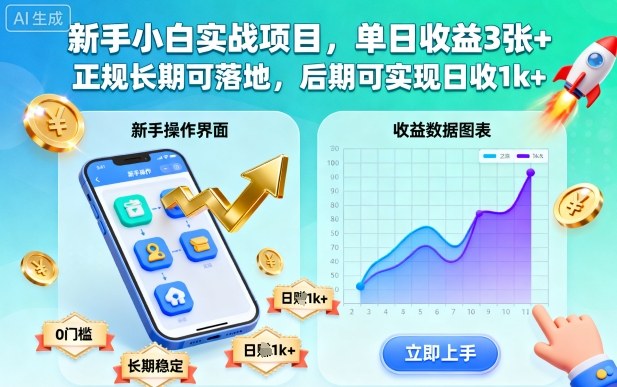 新手小白实战项目，单日收益3张+，正规长期可落地，后期可实现日收1k+【揭秘】-云泽轻创网