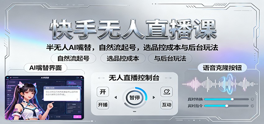 快手无人直播课：半无人AI嘴替，自然流起号，选品控成本与后台玩法-云泽轻创网