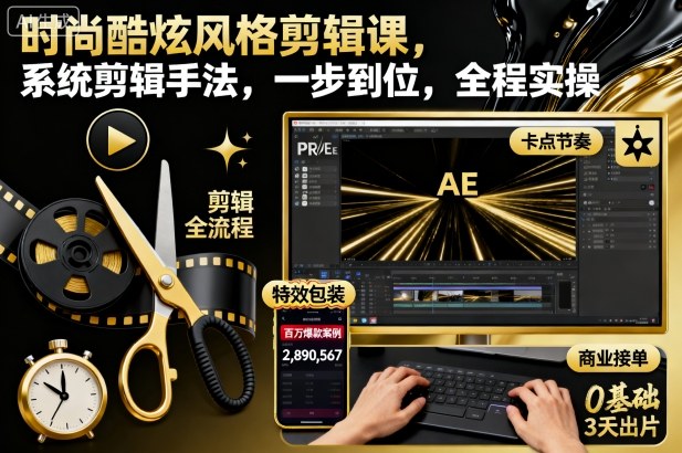 时尚酷炫风格剪辑课，系统剪辑手法，一步到位，全程实操-云泽轻创网