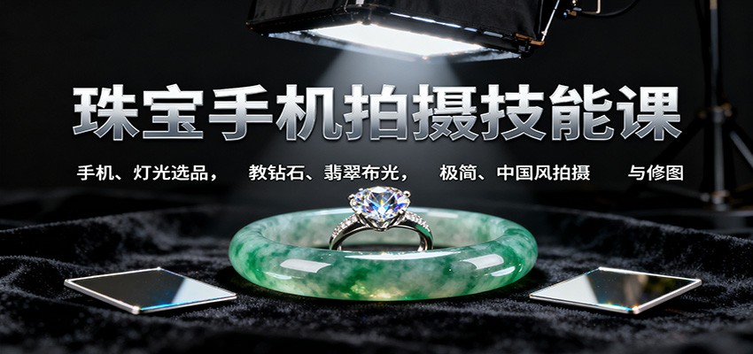 珠宝手机拍摄技能课:手机、 灯光选品，教钻石、翡翠布光，极简、中国风拍摄与修图-云泽轻创网