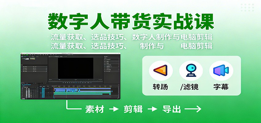 数字人变现实战课：流量获取、选品技巧、数字人制作与电脑剪辑-云泽轻创网